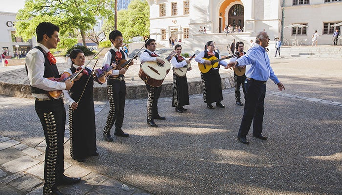 A mariachi band performs for participants of the Global Professional Training: Mexico conference.