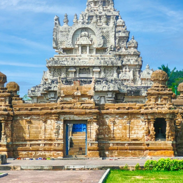 Shot of the Kailashnath Temple, early 8th century Pallava, Kanchipuram, Tamil Nadu, India