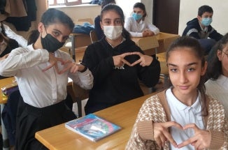 Students in Azerbaijan take social-emotional learning lessons from Zahida Israfilova and R. Keeth Matheny as part of their Professional Fellows Program project.