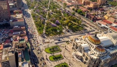 Mexico City aerial view with Zocalo in the foreground