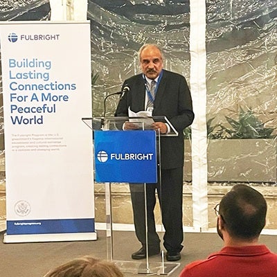 UT Professor Kamran Ali speaks at 2024 Fulbright Pakistan welcome event